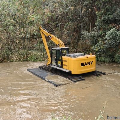 Sany SY135 Amphibious Excavator with side pontoon and long reach boom